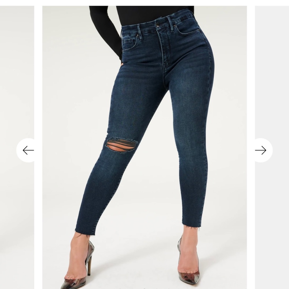 Good American Good Waist crop raw edge denim jeans